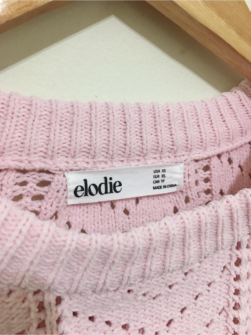 Light Pink Knit Cropped Eyelet Sweater, Size XS - Picture 3 of 5